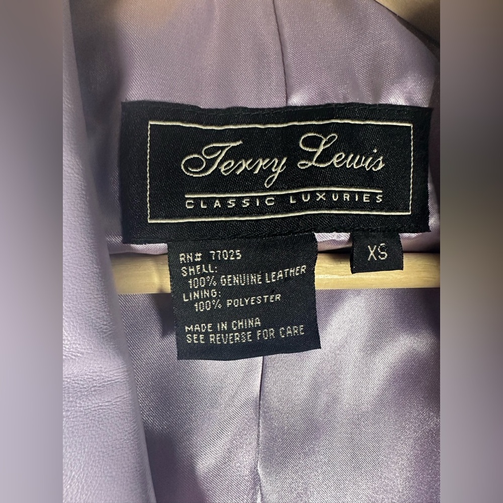 Terry Lewis Classic Luxuries Lavender Leather Scalloped Lined Blazer xs s - Picture 6 of 10